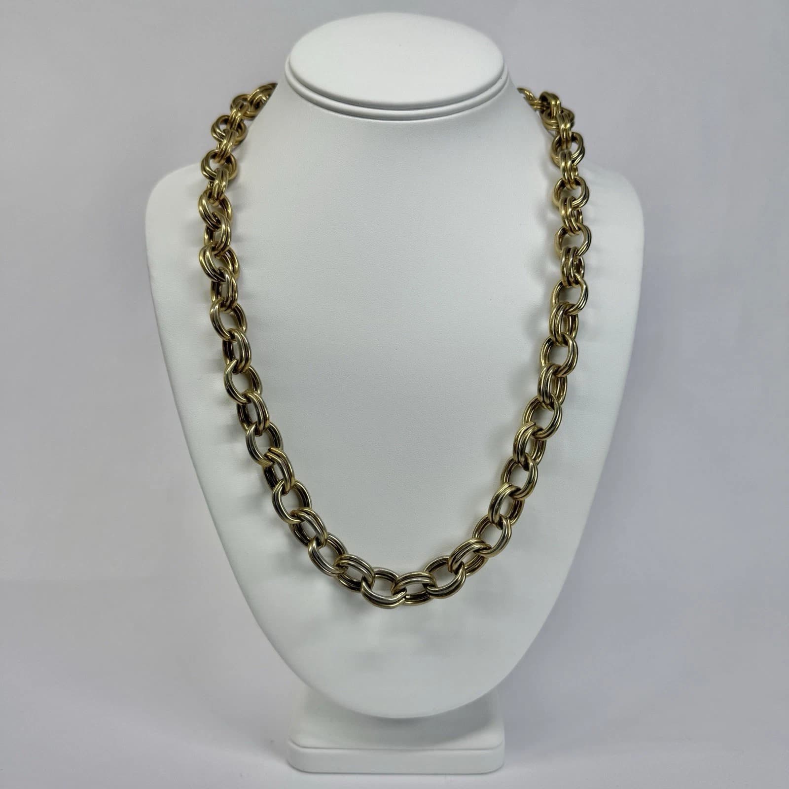 ERWIN PEARL Double Ring Chain Chunky Gold Tone Vintage Necklace Jewelry N327