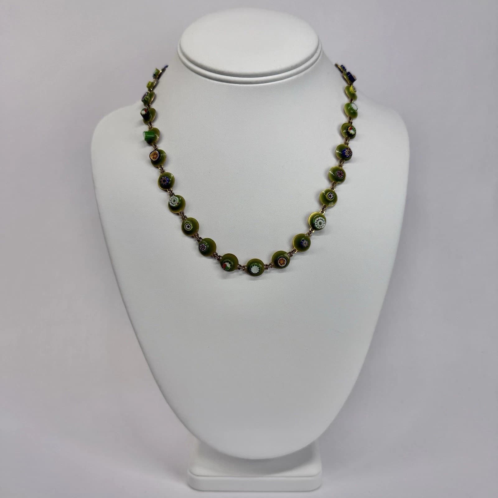 Italian Murano Millefiori Glass Beads Gold Tone Vintage Necklace Jewelry N477