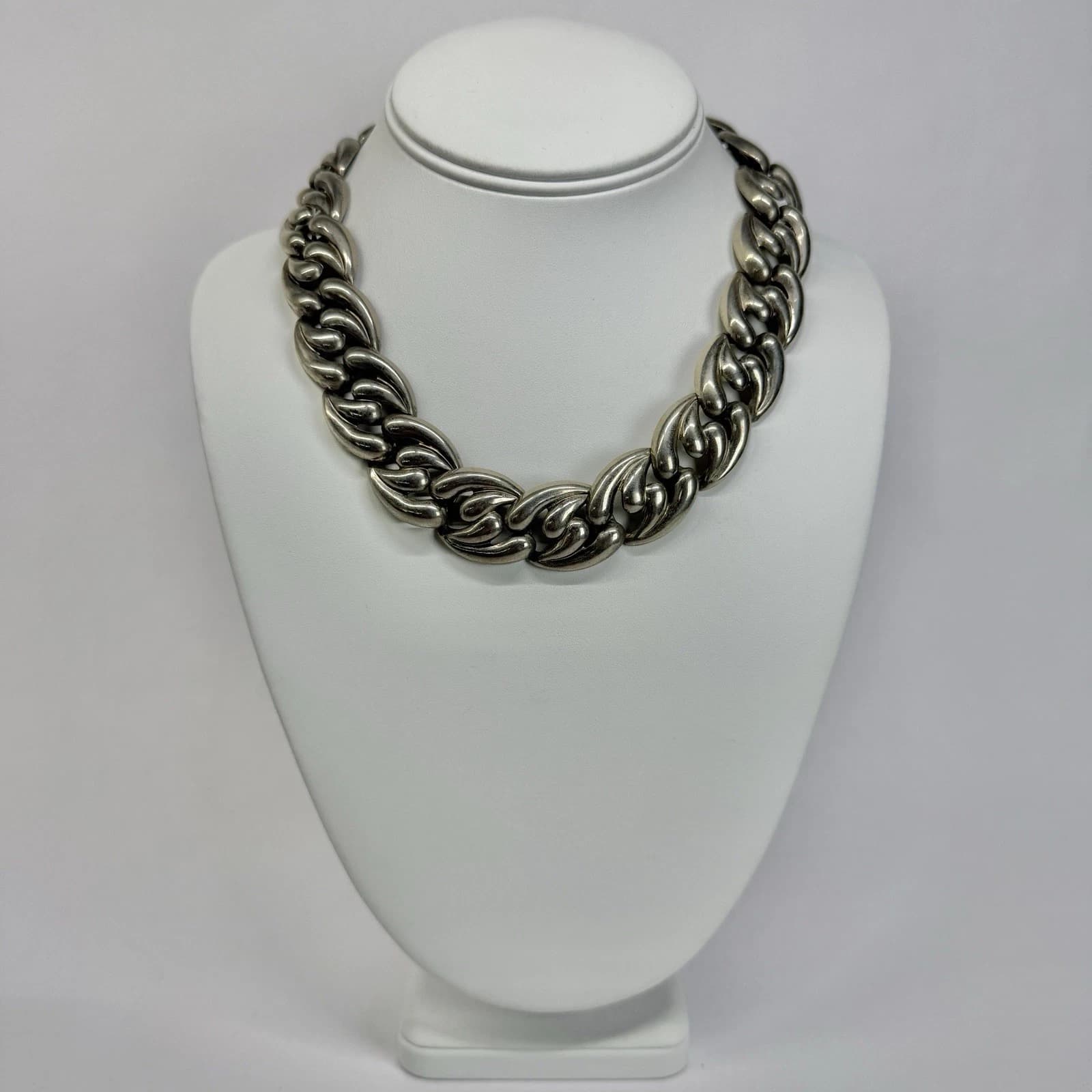 Elegant Chunky Link Statement Collar Silver Tone Vintage Necklace Jewelry N555