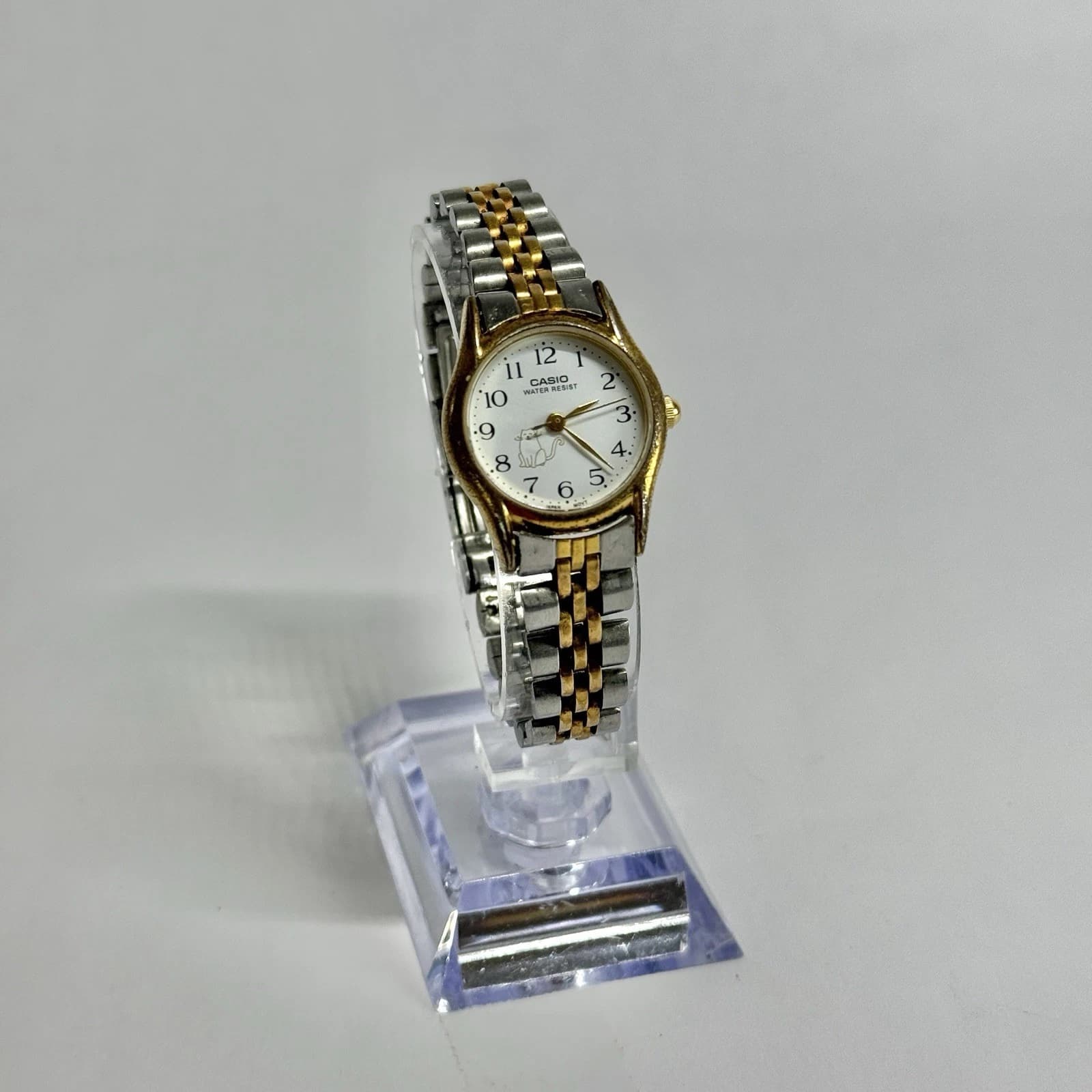CASIO LTP-1094 Cat Quartz Analog Silver Tone Women Vintage Watch W537 *WORKING