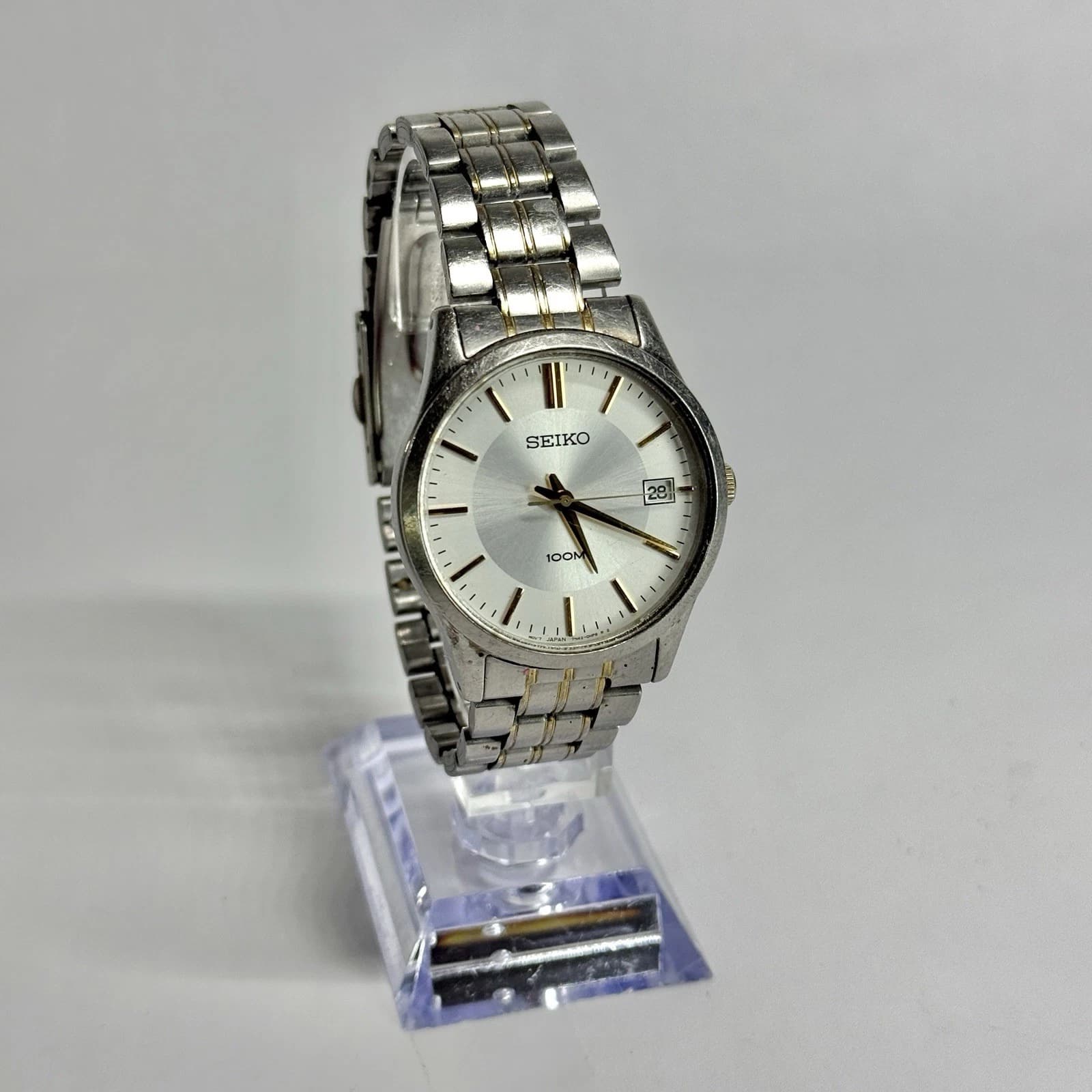 SEIKO 100m 7N42-0EX0 Silver Tone Analog Men Vintage Watch W514 *WORKING