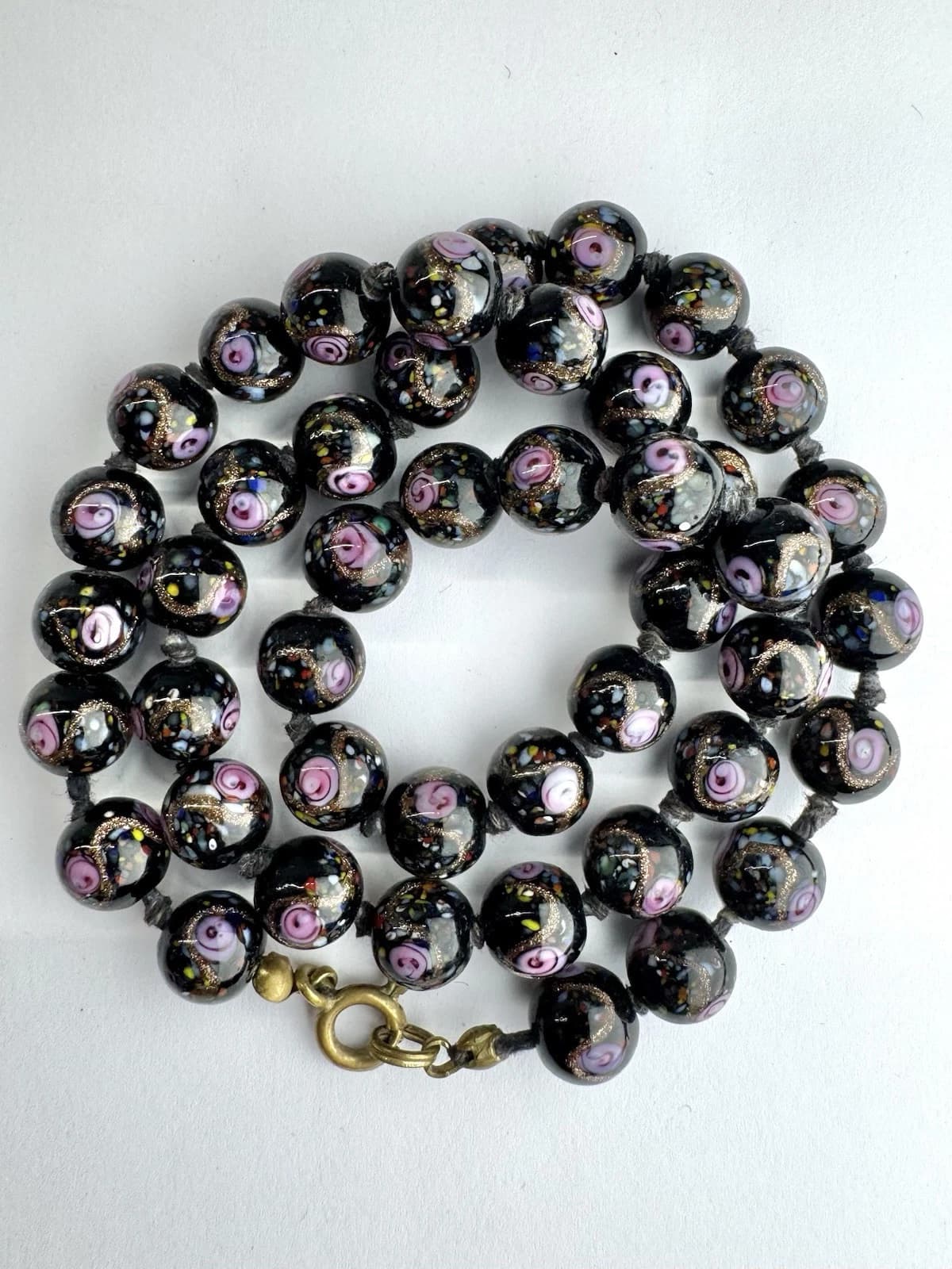 Italian Murano Wedding Cake Millefiori Glass Bead Vintage Necklace Jewelry N99