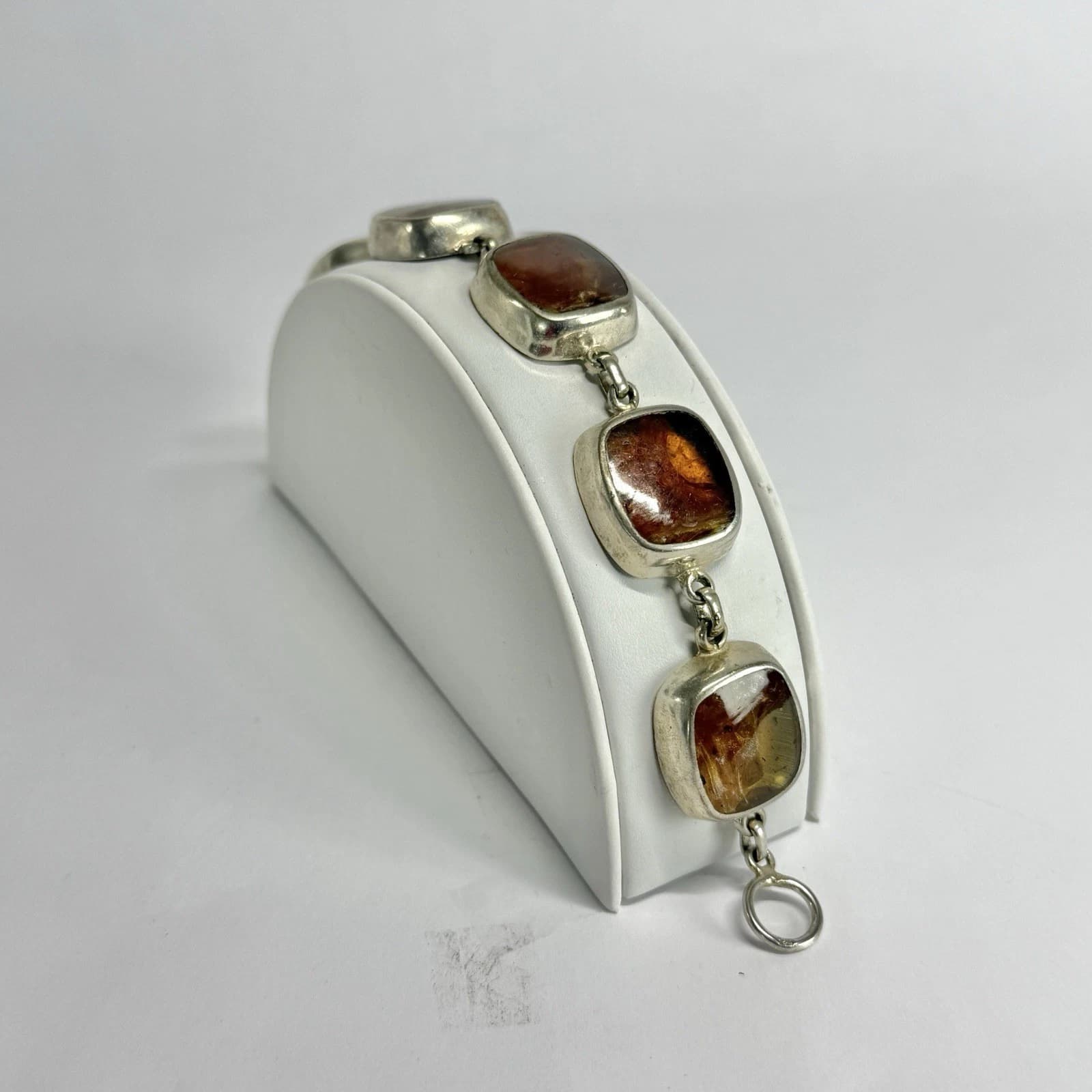 925 Sterling Silver Cognac Amber Mexico Vintage Bracelet Jewelry Br203