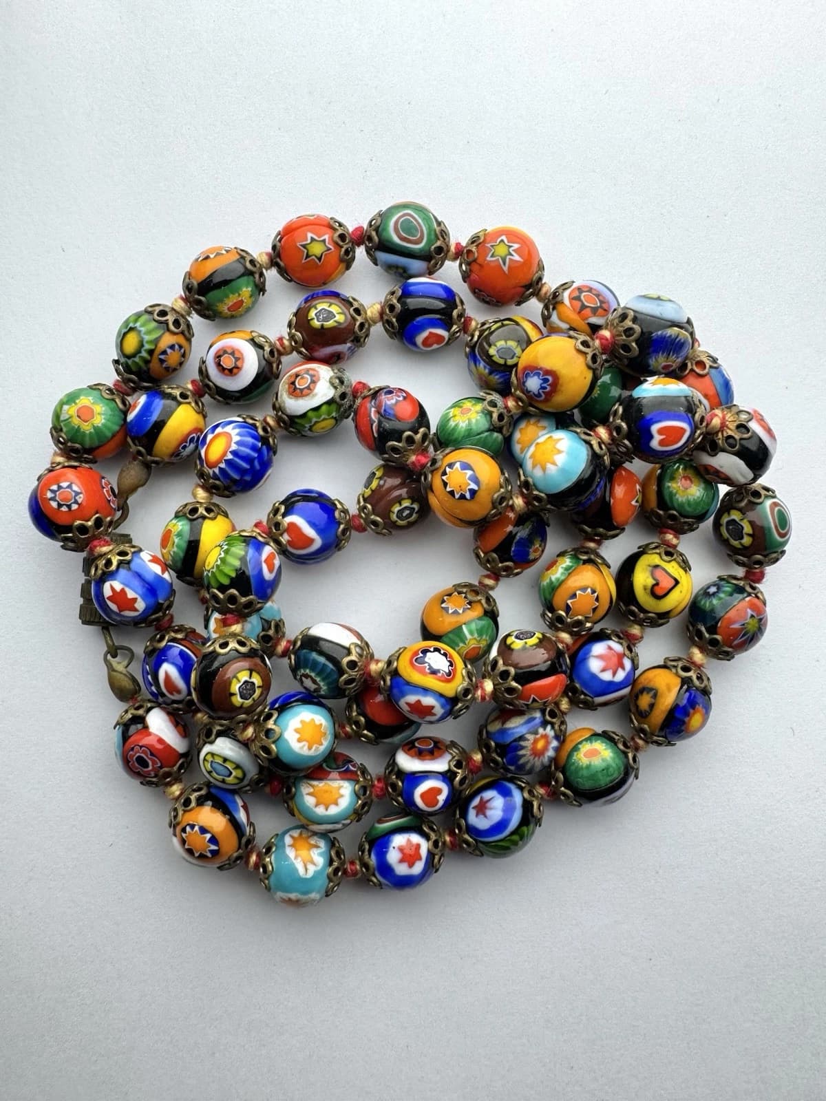 Italian Murano Hand Knot Millefiori Glass Bead Vintage Necklace Jewelry N101 26”