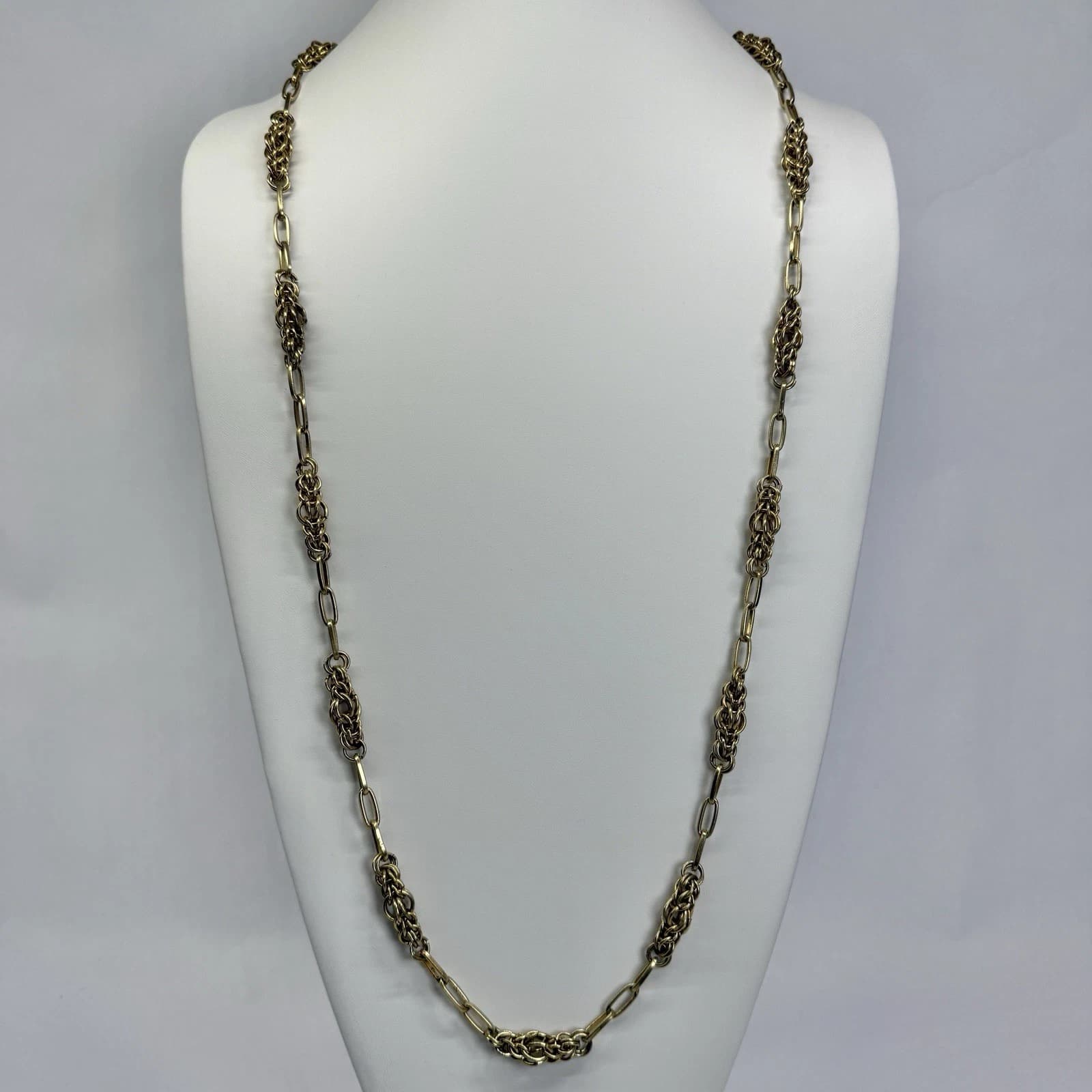 DONALD STANNARD 1970’s Ornamental Chain Gold Tone Vintage Necklace Jewelry N200