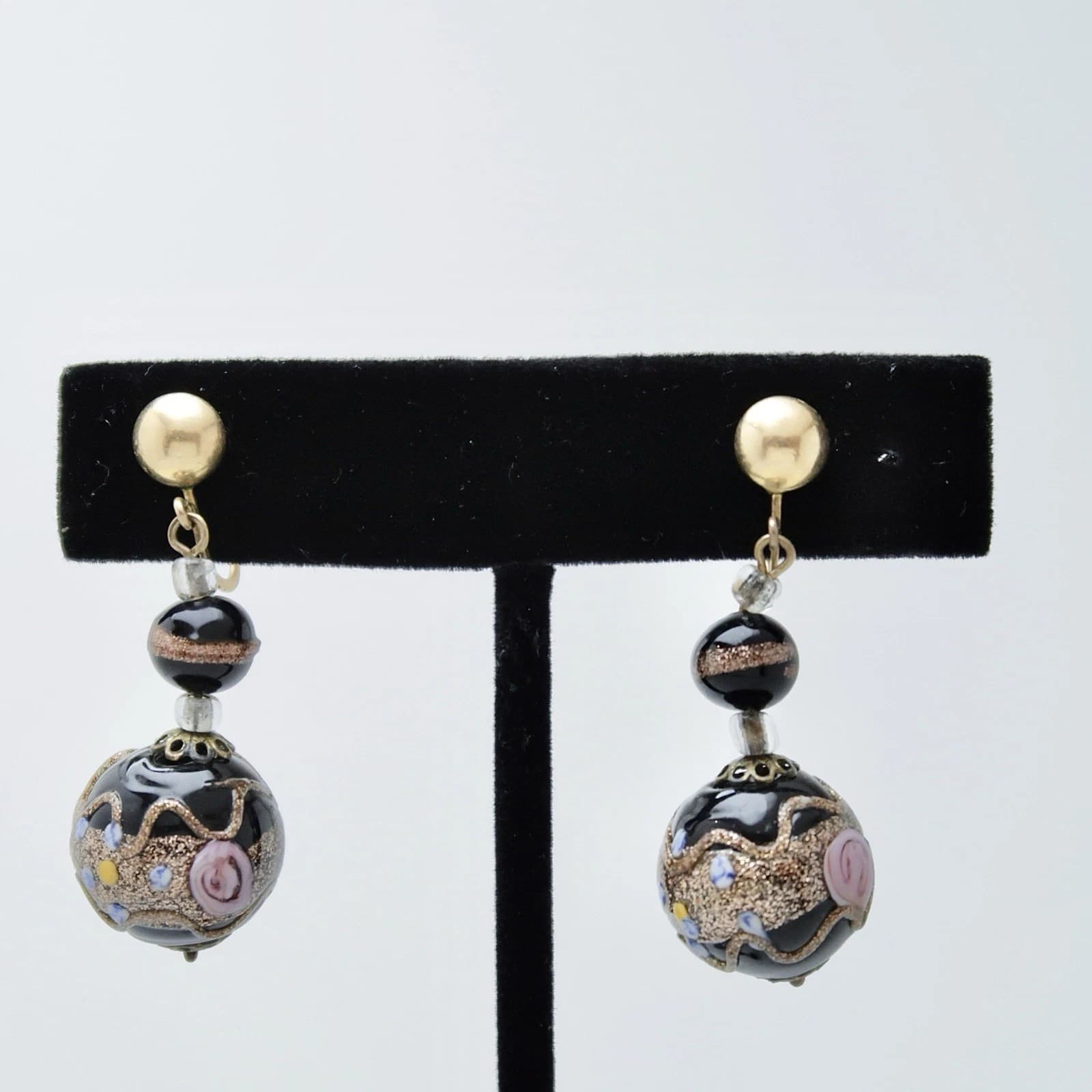 Murano Glass Bead 1/20 12K Gold Filled Hook Dainty Vintage Earring Jewelry E101