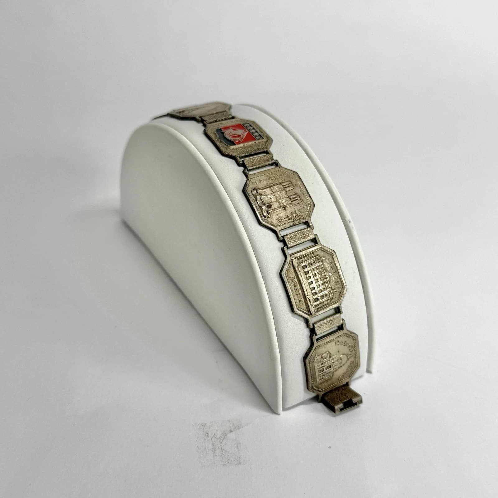 Elegant Paris Souvenir Travel Scenes Silver Tone Vintage Bracelet Jewelry Br201