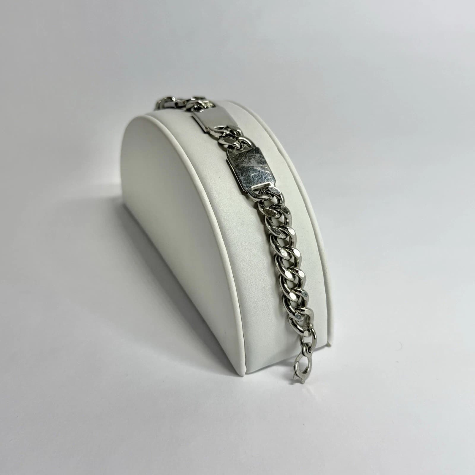 Elegant Cuban Bar Link Chain Silver Tone Vintage Bracelet Jewelry Br219