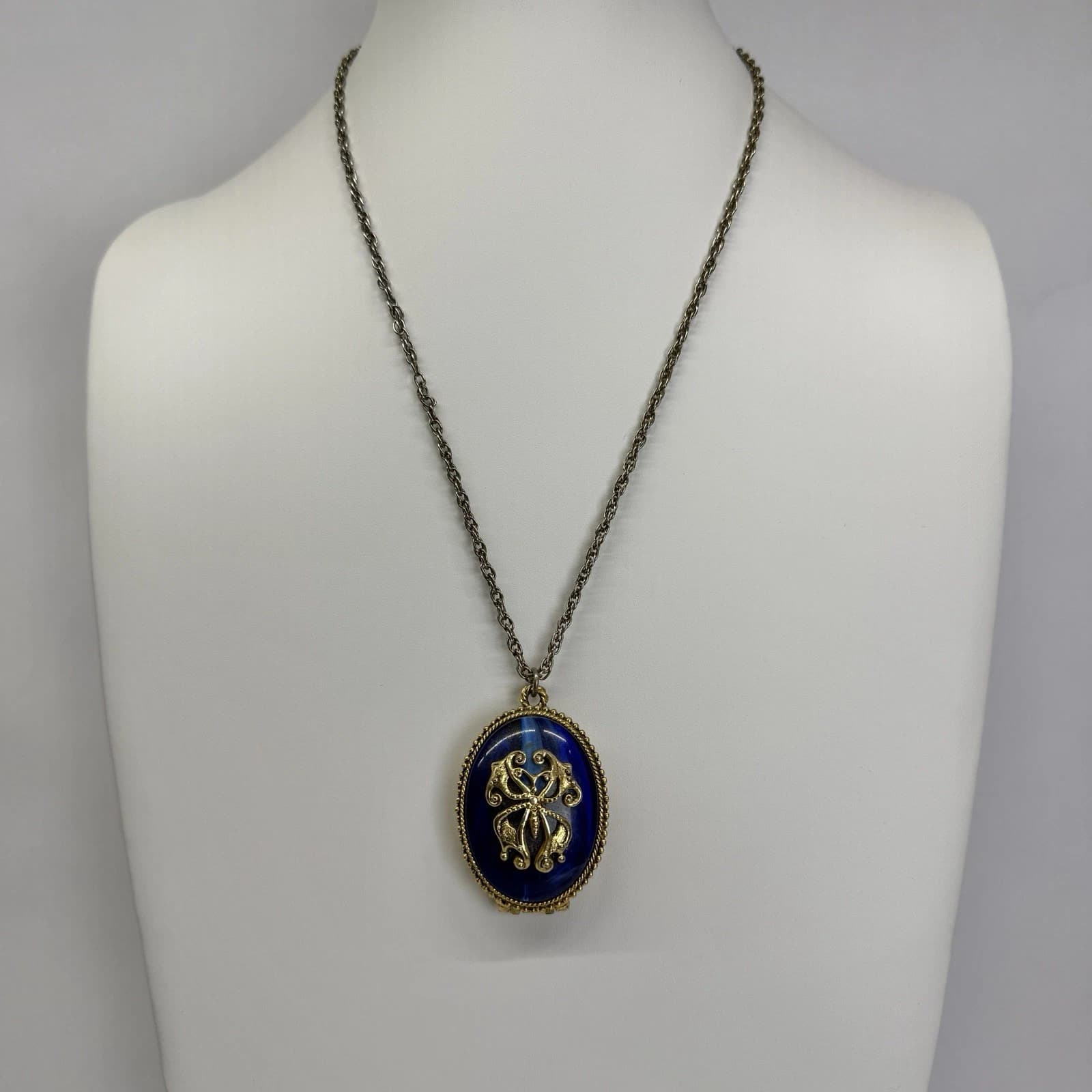 MAX FACTOR Elegant Glace Perfume Cobalt Gold Tone Vintage Necklace Jewelry N251