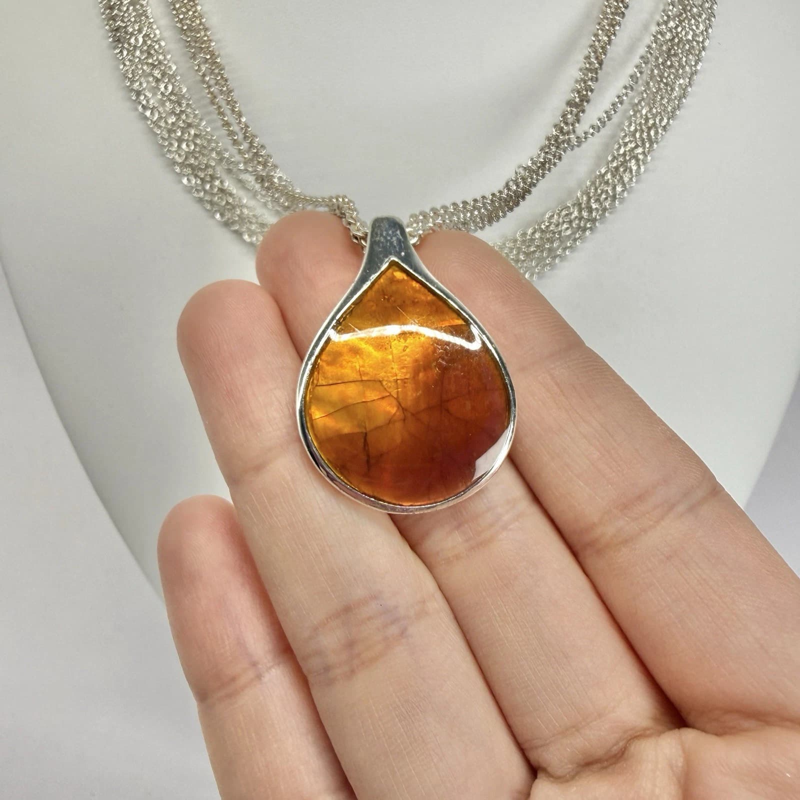 MONET Teardrop Pendant Multi-Strand Silver Tone Vintage Necklace Jewelry N599