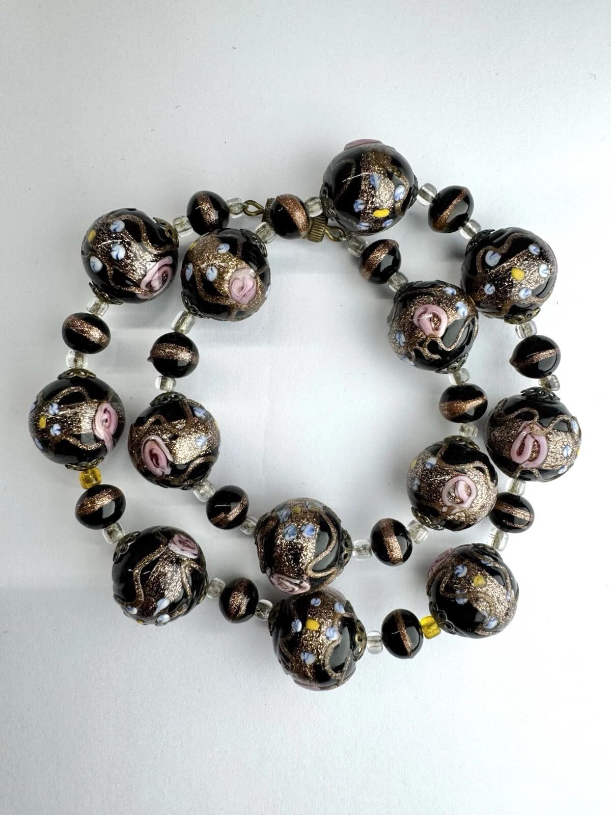 Italian Murano Wedding Cake Millefiori Glass Bead Vintage Necklace Jewelry N97
