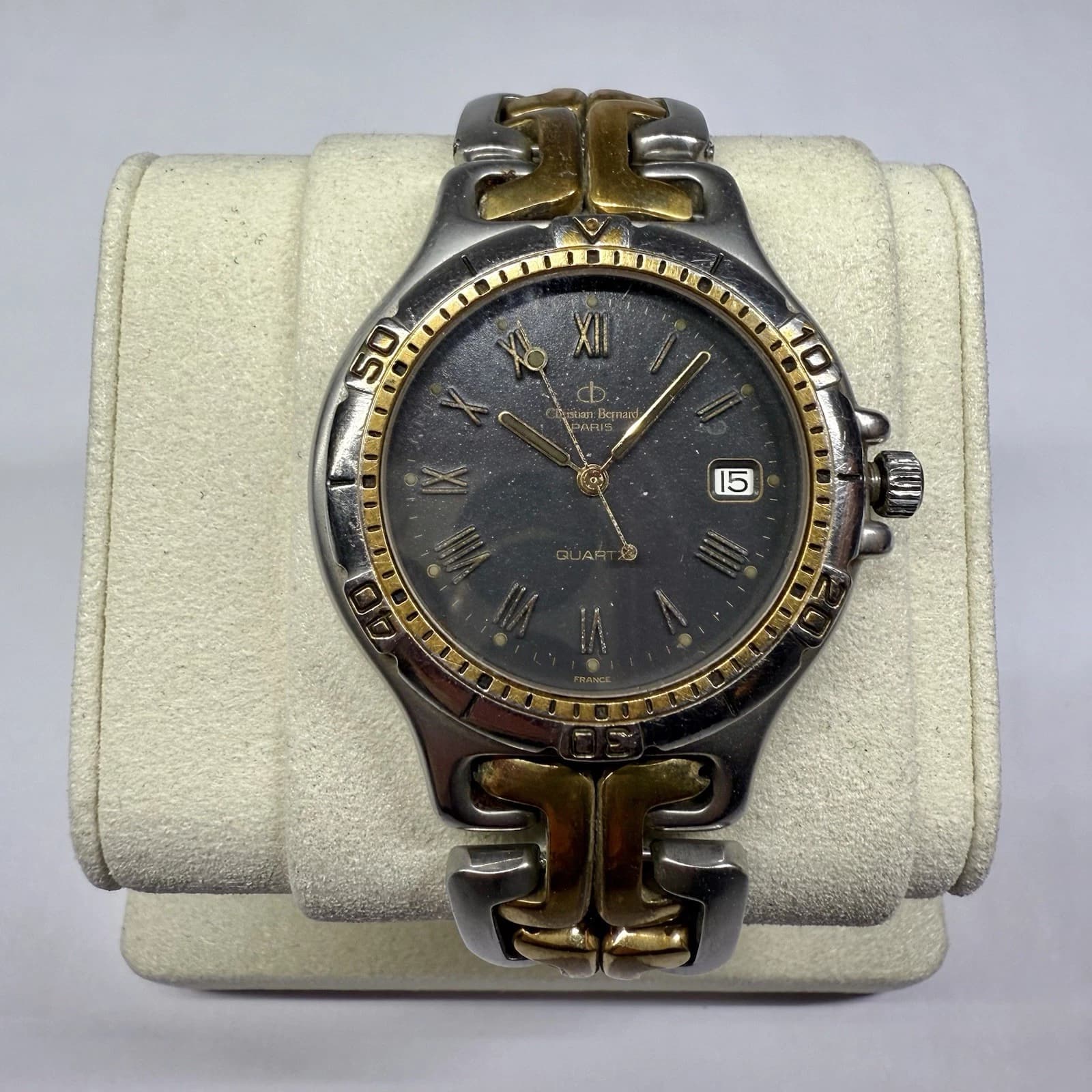 CHRISTIAN BERNARD Paris Two Tone Round Quartz Men Vintage Watch W108 *WORKING