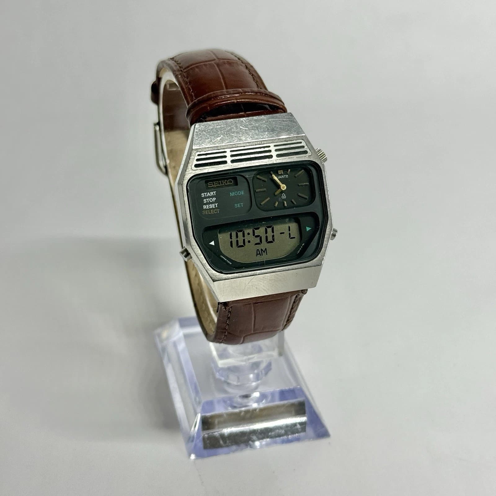 SEIKO H239-5010 Silver Tone Analog Digital Men Vintage Watch W507 *WORKING