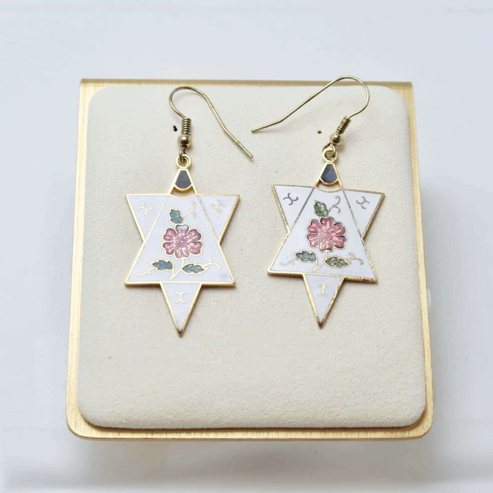 Cloisonné Enamel Floral Star Design Vintage Dangle Earring Jewelry E07