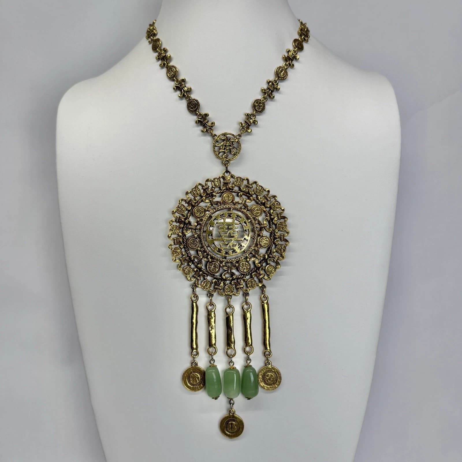 GOLDETTE Chinese Medallion Runway Statement Vintage Necklace Jewelry N285