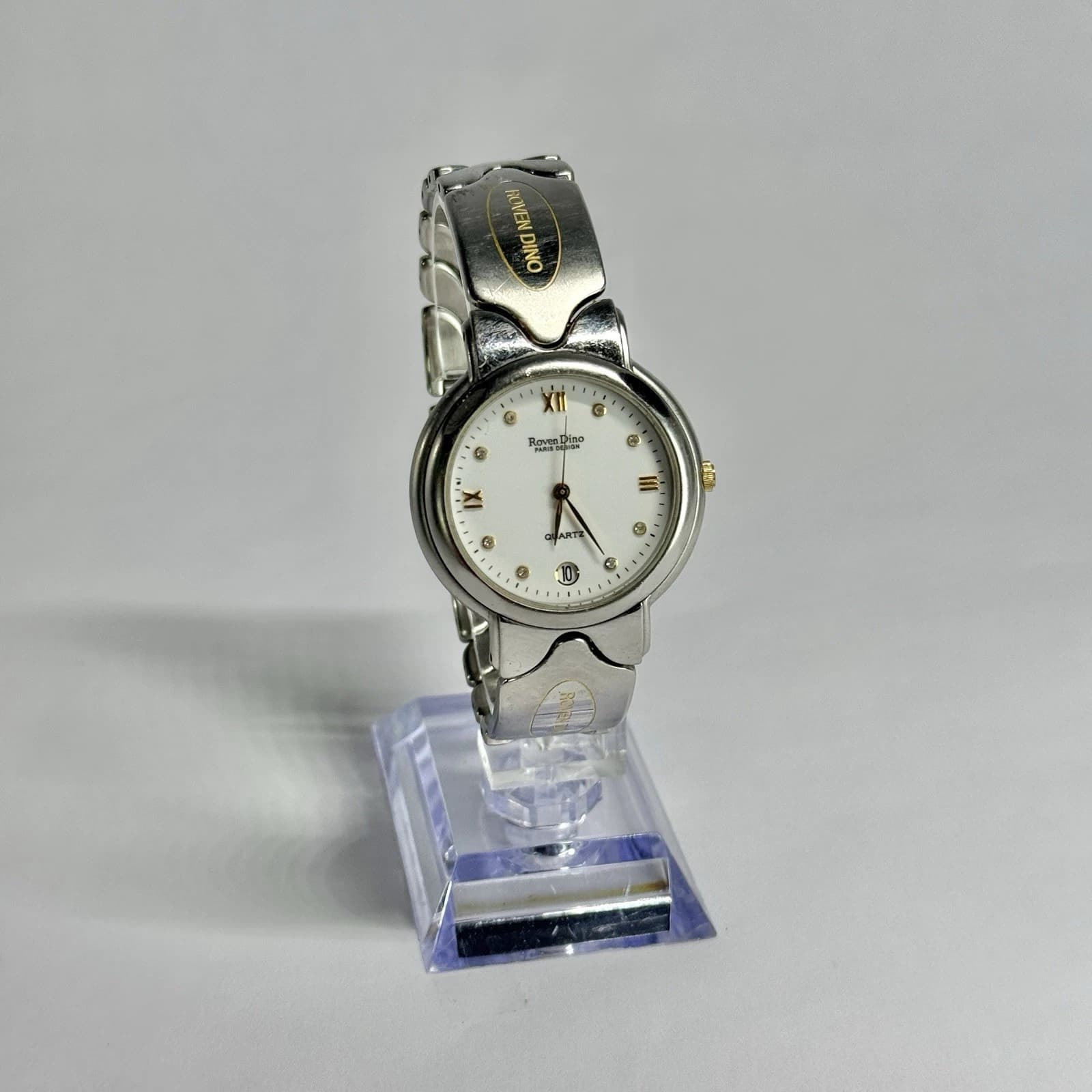 ROVEN DINO 2937G Analog Quartz Silver Tone Women Vintage Watch W690 *WORKING