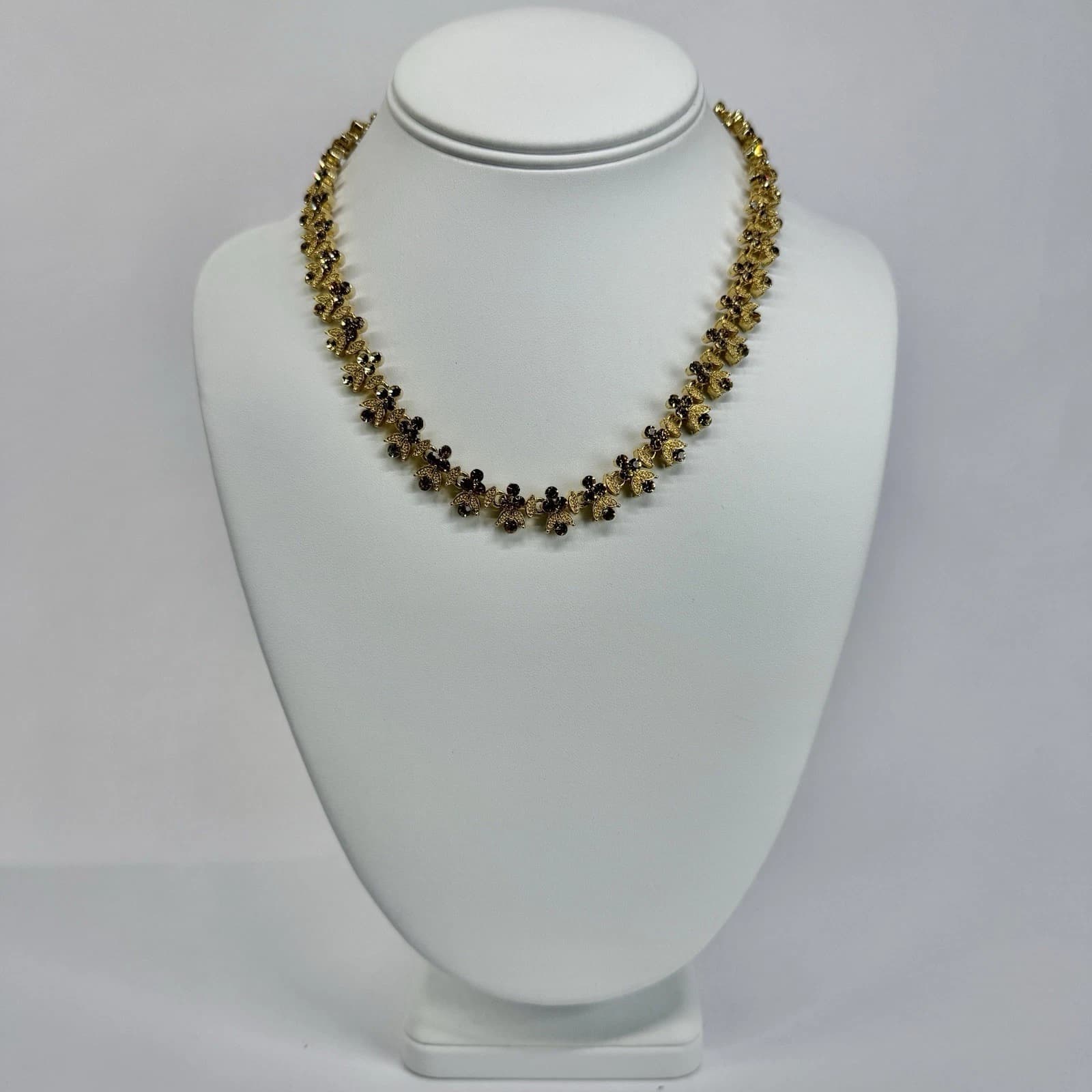 Elegant Floral Crystal Art Deco Style Gold Tone Vintage Necklace Jewelry N480