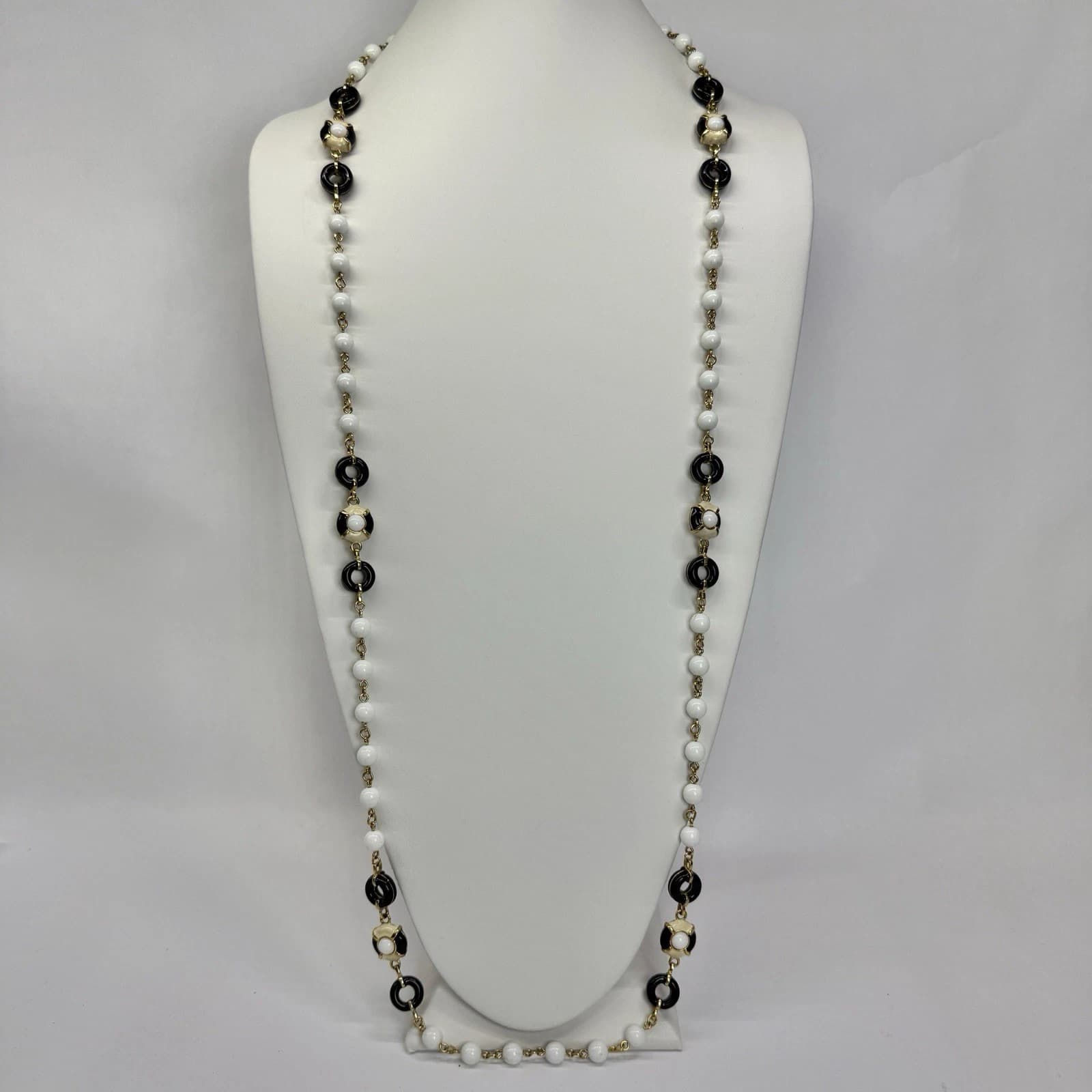 ST JOHN Glass Beads Enamel Long Gold Tone Vintage Necklace Jewelry N295