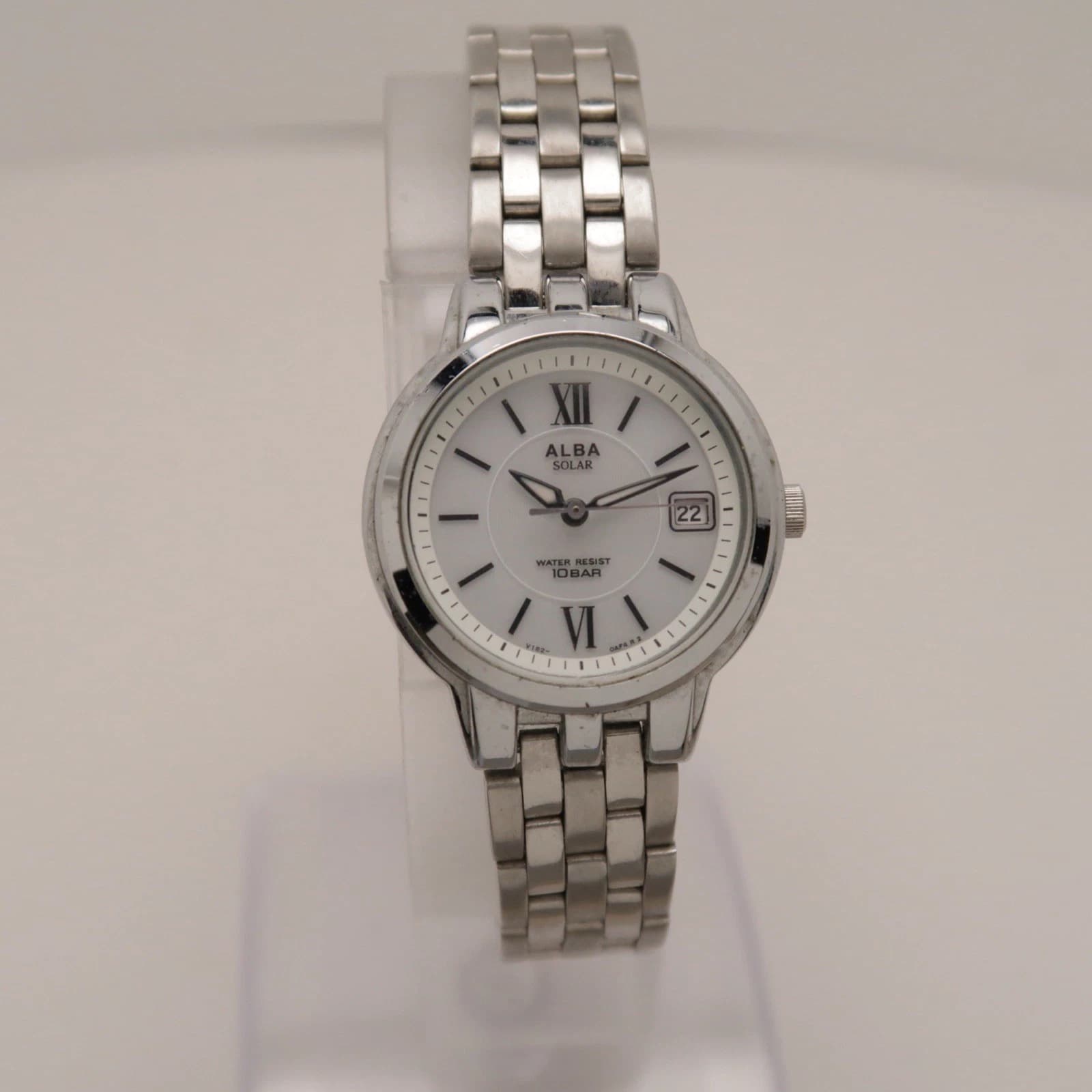 SEIKO ALBA Solar V182-0AC0 Silver Tone Analog Women Vintage Watch W300 *WORKING