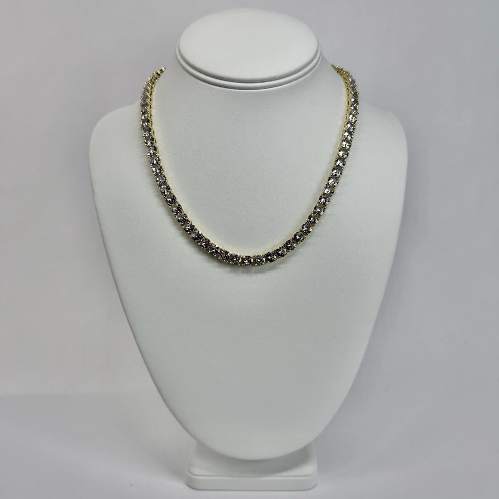 Elegant White Shiny Stone Tennis Gold Tone Vintage Necklace Jewelry N481