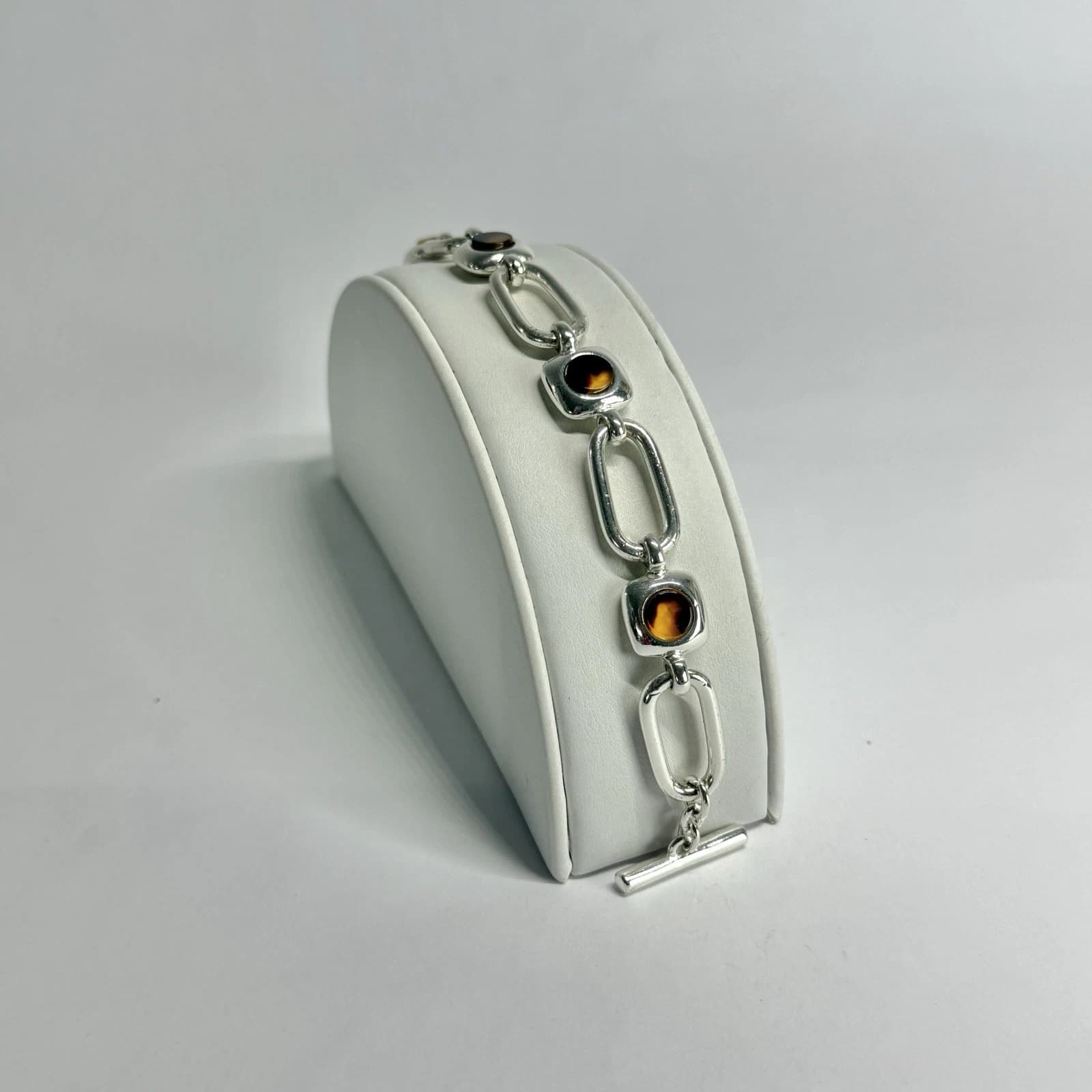 RALPH LAUREN Faux Tortoiseshell Resin Silver Tone Vintage Bracelet Jewelry Br292