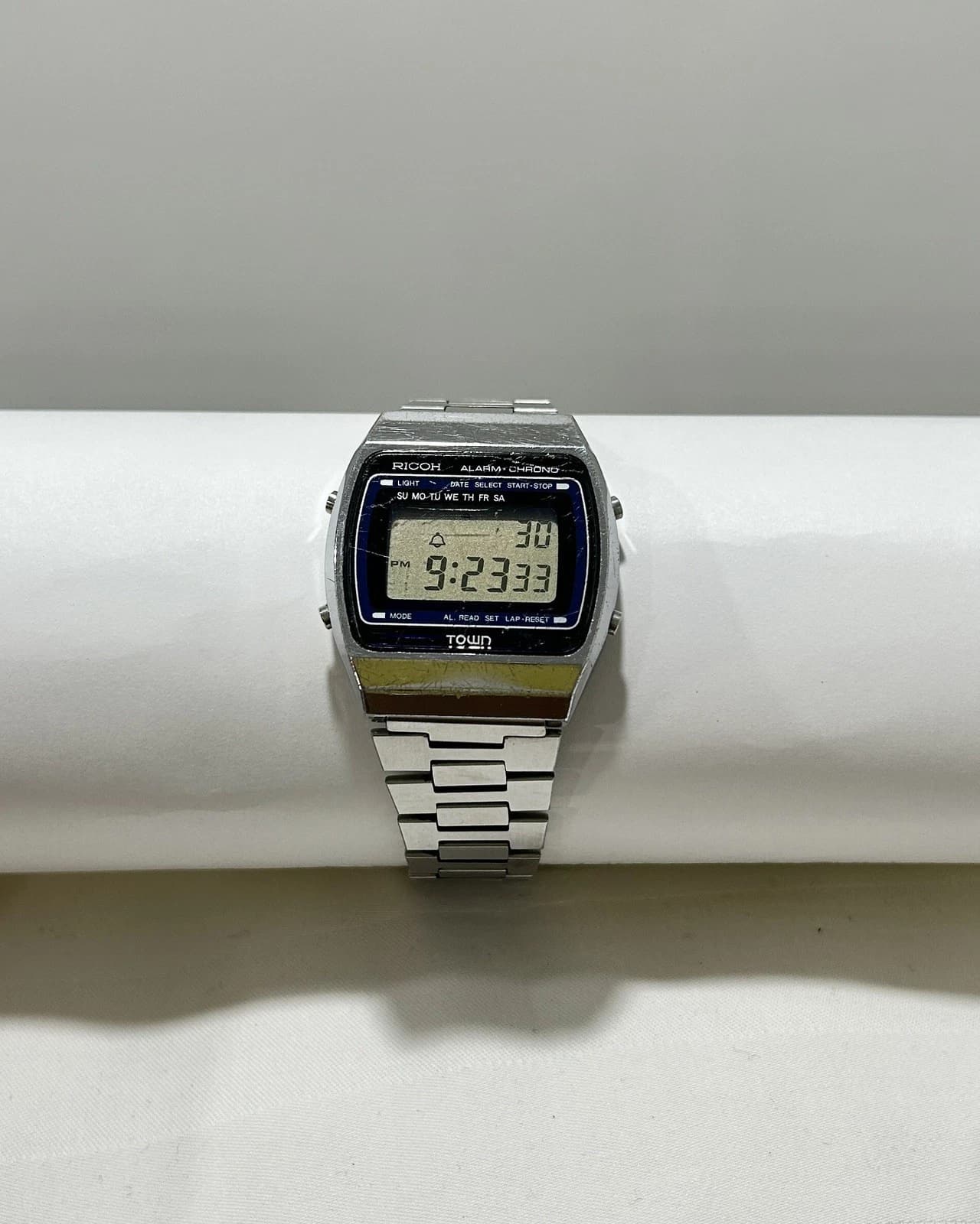 RICOH TOWN 831001 Silver Tone Men Digital Vintage Watch W61 *TICKING