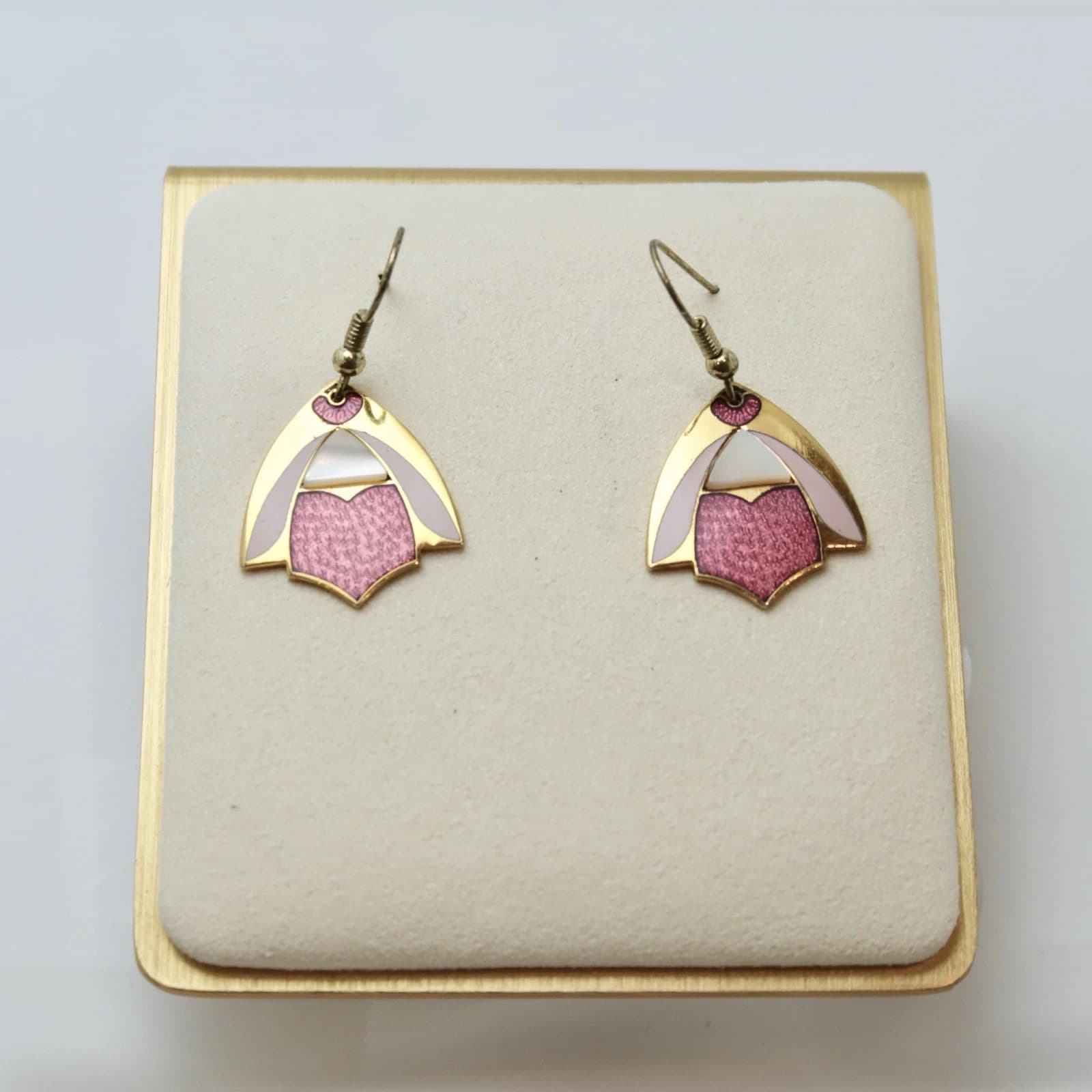 Cloisonné Enamel Lotus Floral Design Vintage Dangle Earring Jewelry E08