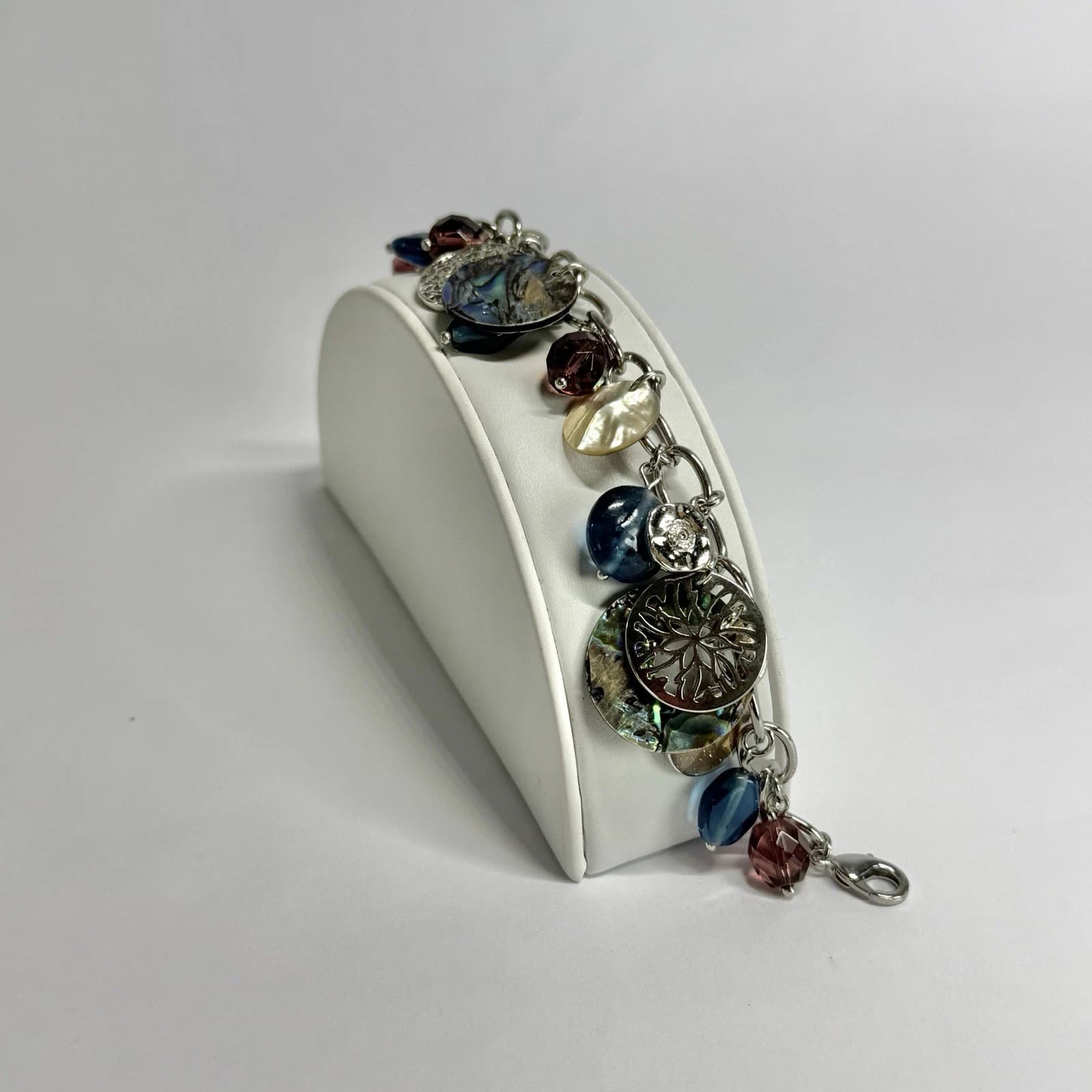 LIA SOPHIA Abalone Bead Charms Silver Tone Vintage Bracelet Jewelry N273