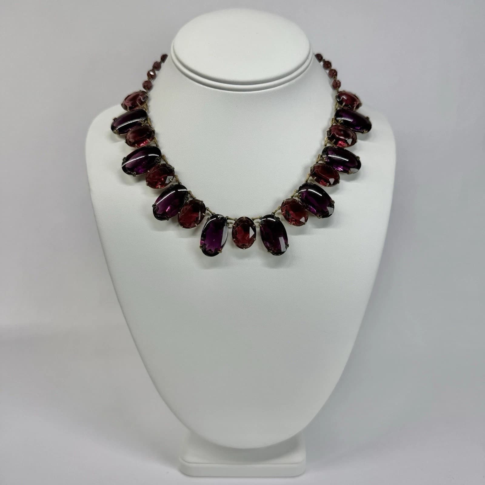 Art Deco Czech Amethyst Purple Glass Brass Vintage Necklace Jewelry N339