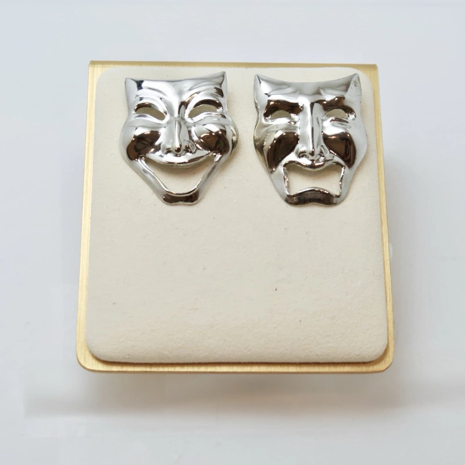 Sad & Happy Masquerade Masks Silver Tone Vintage Earring Jewelry E42