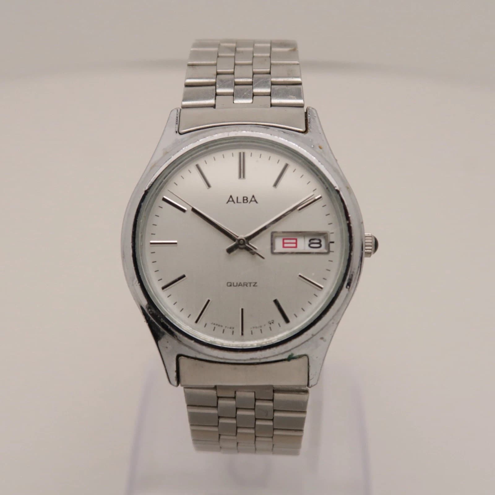 SEIKO ALBA Y143-7010 Silver Tone Analog Quartz Men Vintage Watch W310 *WORKING