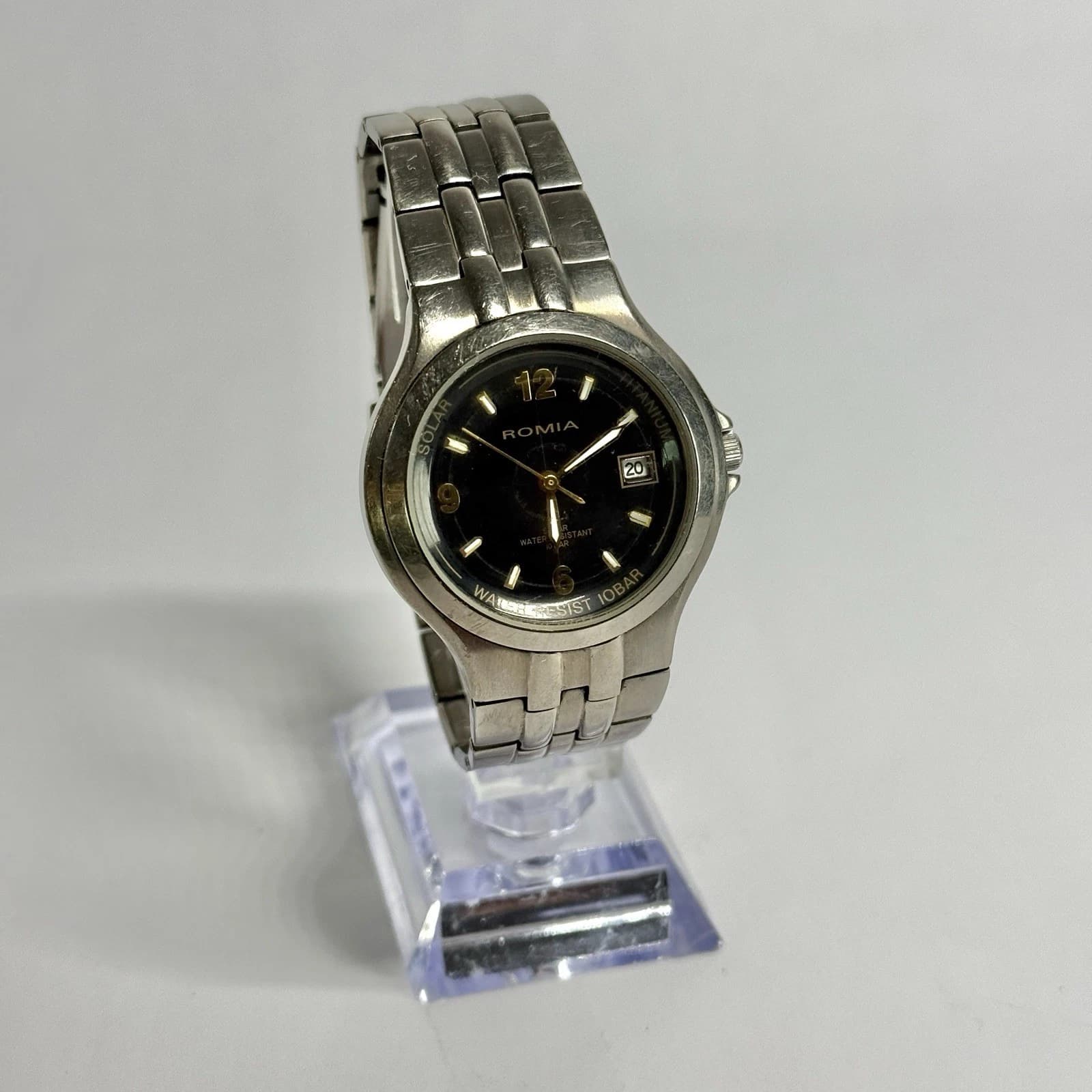 ROMIA Solar RM-601M Quartz Silver Tone Analog Vintage Watch W525 *WORKING