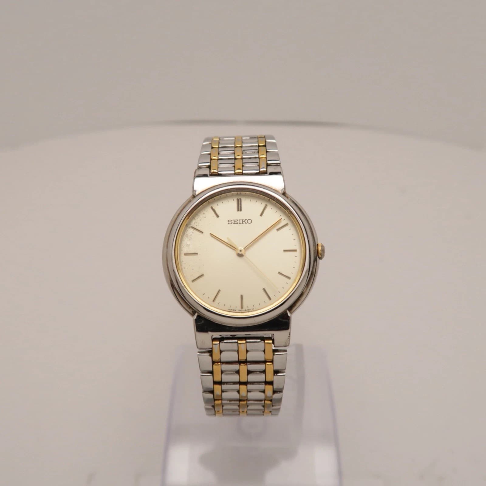 SEIKO 7N01-6G80 Two Tone Dress Analog Quartz Men Vintage Watch W291 *WORKING
