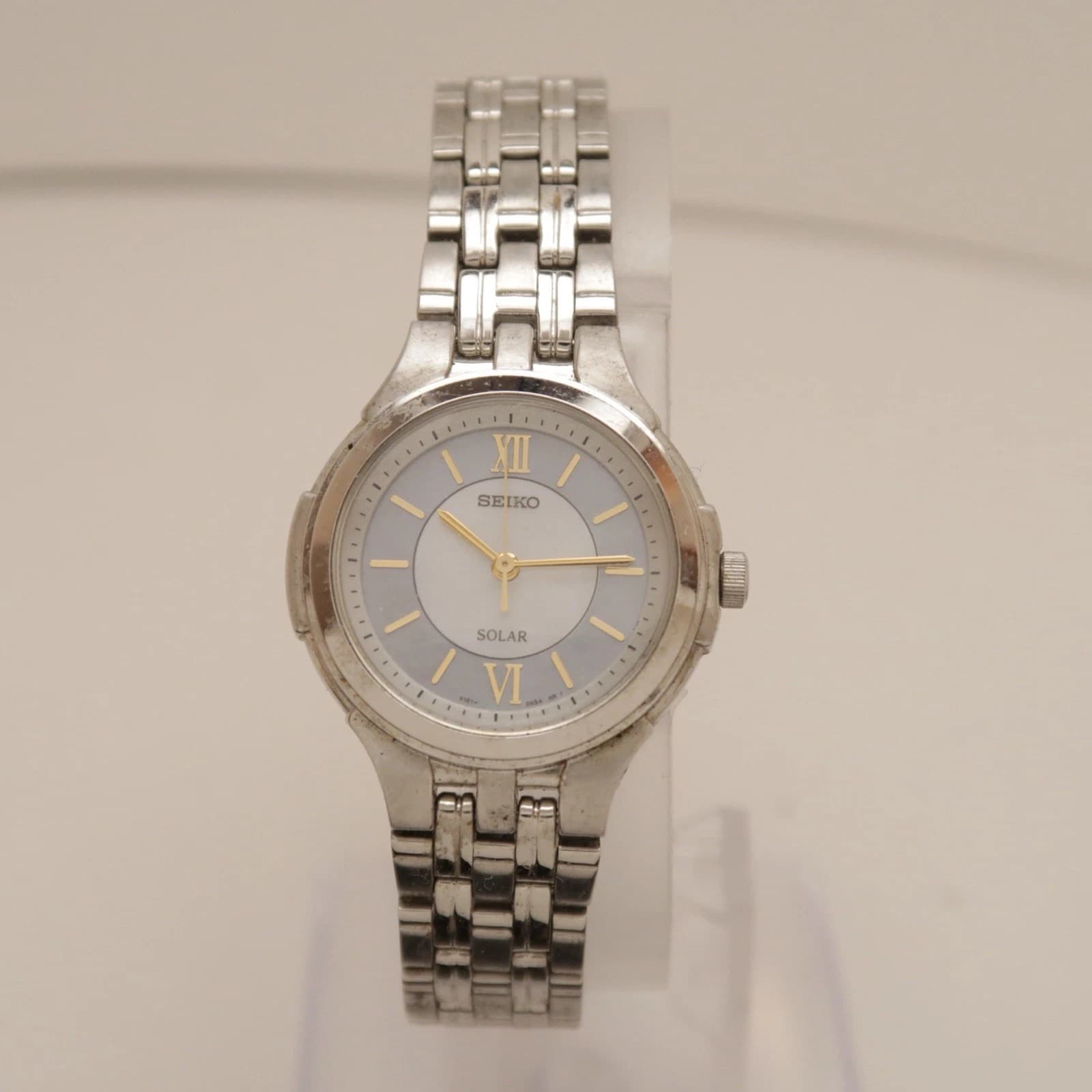SEIKO Solar V181-0AG0 Silver Tone Analog Women Vintage Watch W238 *WORKING