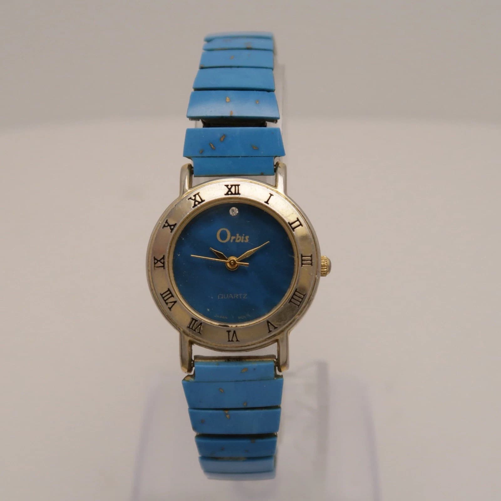 ORBIS Turquoise Color Gold Tone Analog Quartz Women Vintage Watch W399 *WORKING