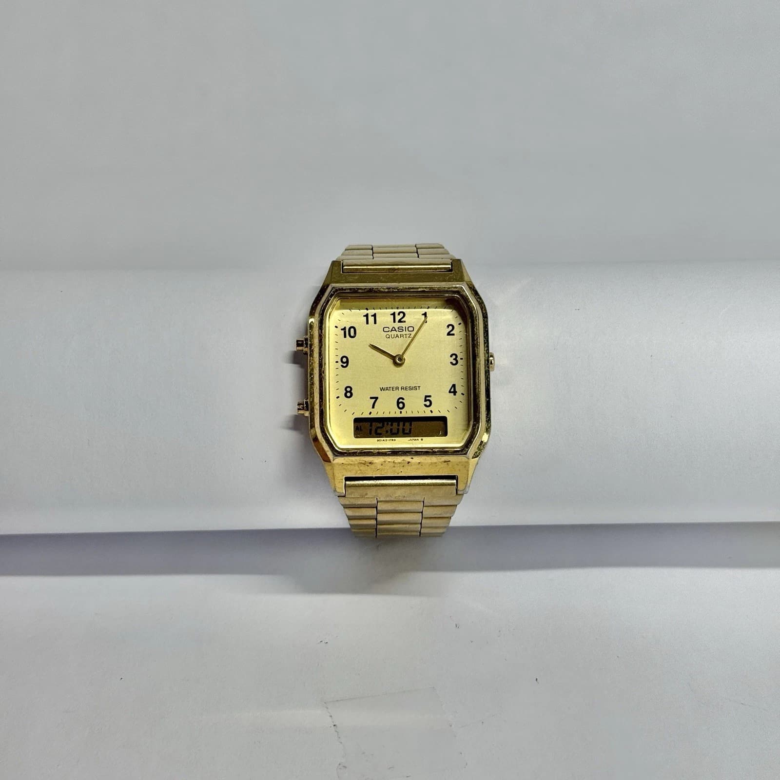CASIO AQ-230 Quartz Ana/Digi Gold Tone Unisex Vintage Watch W600 *WORKING