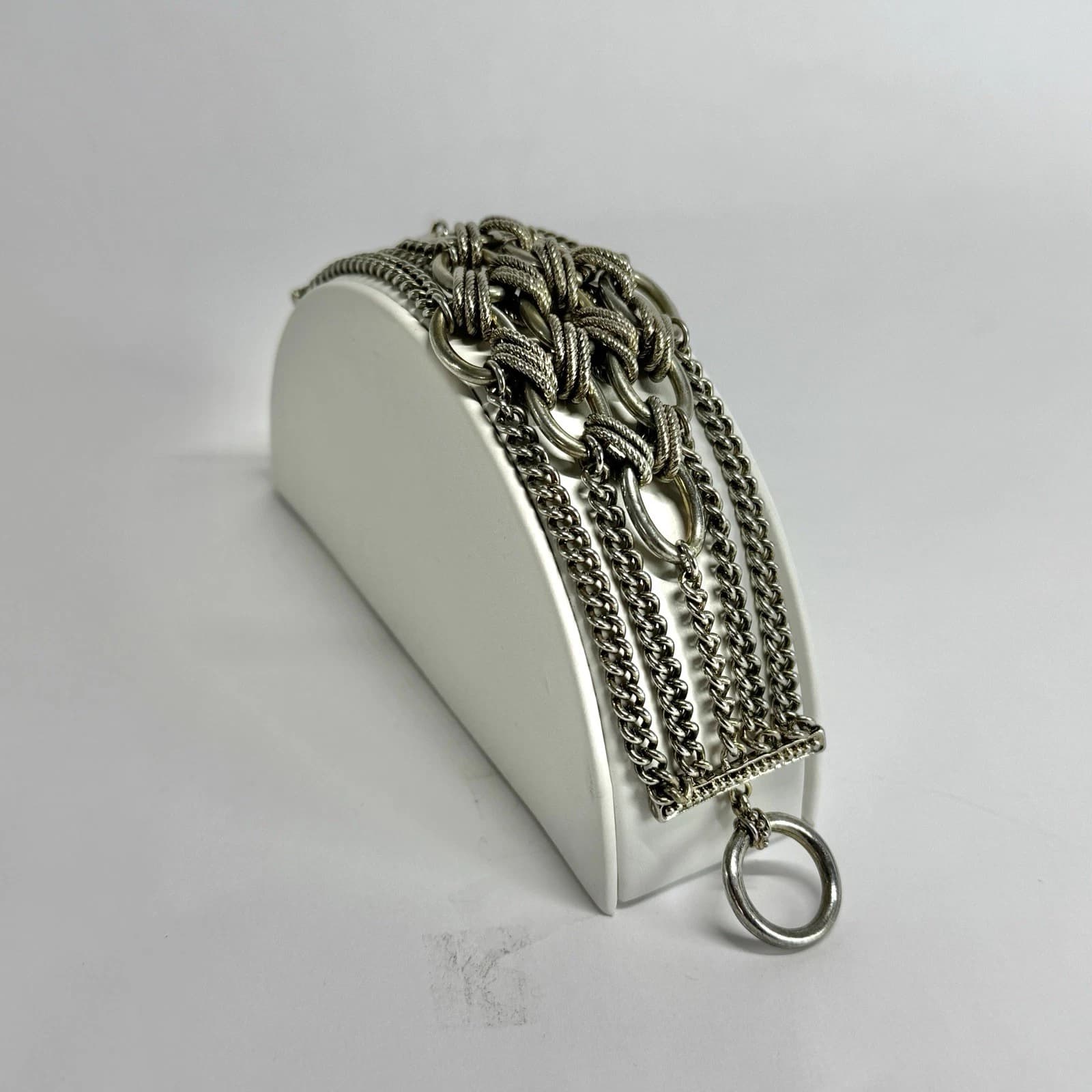 Chunky Multistrand Textured Chain Silver Tone Vintage Bracelet Jewelry Br186