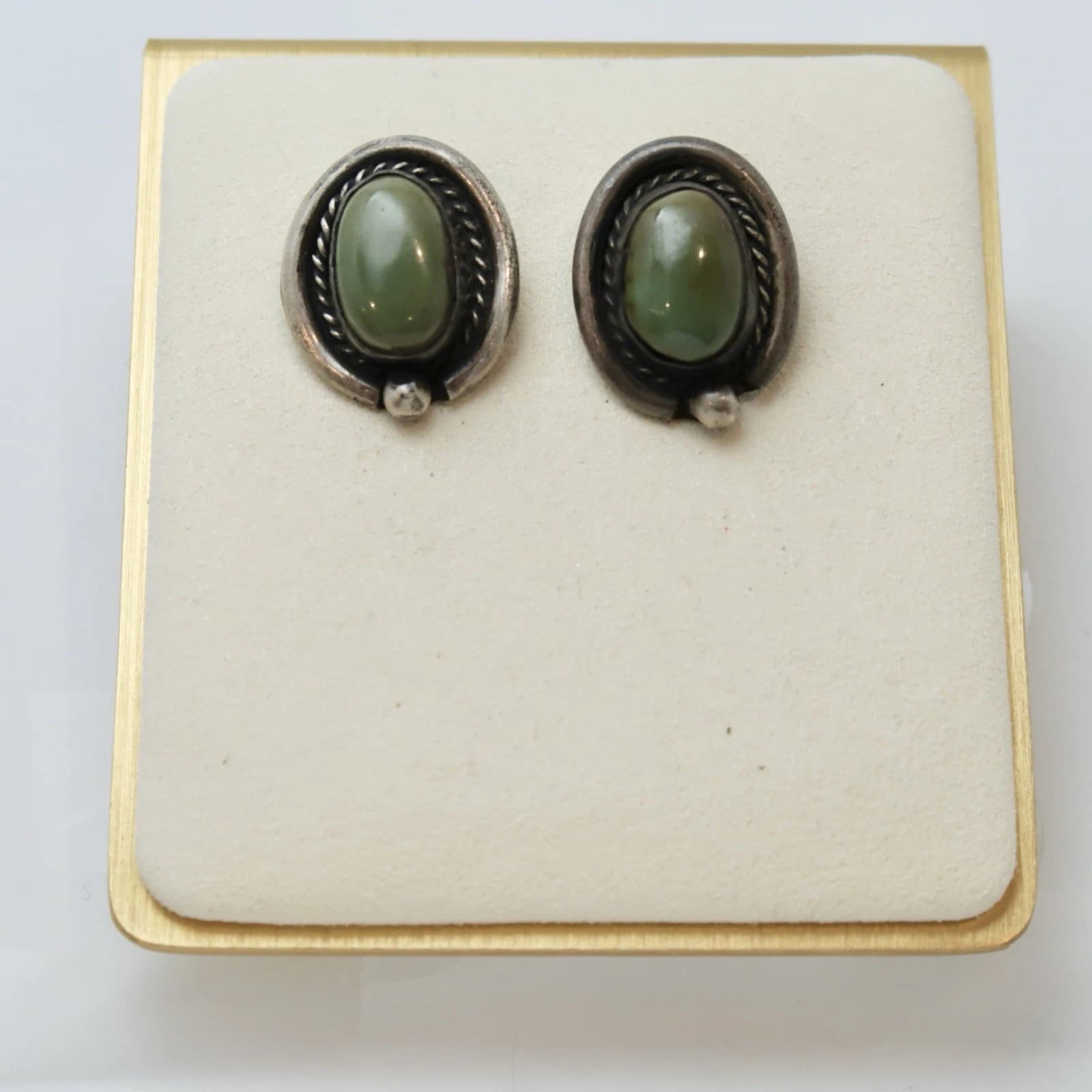 Aventurine Navajo-Style Unique Cabochon Silver Tone Vintage Earring Jewelry E86