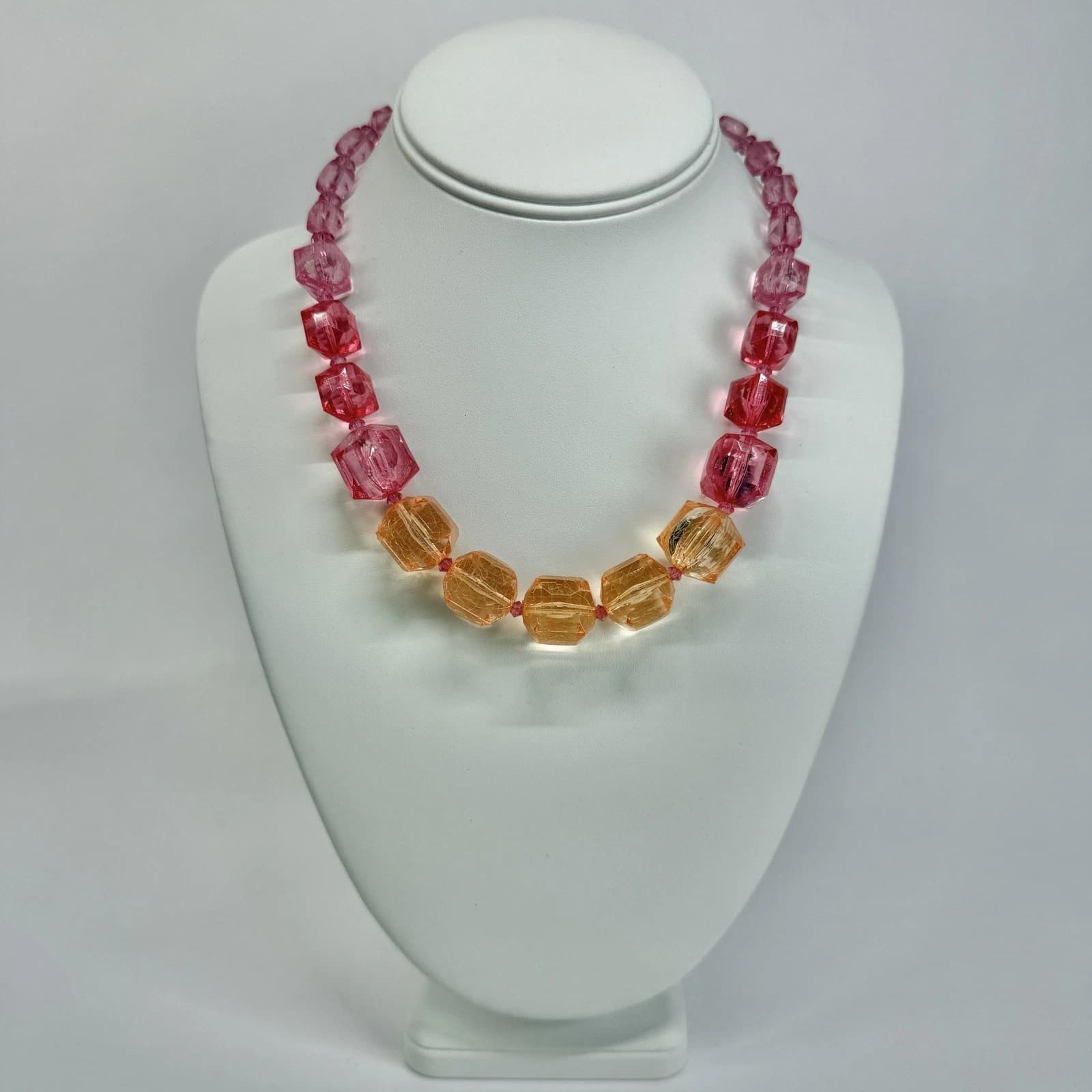 TARINA TARANTINO Lucite Cubes Pink/Orange Vintage Necklace Jewelry N428